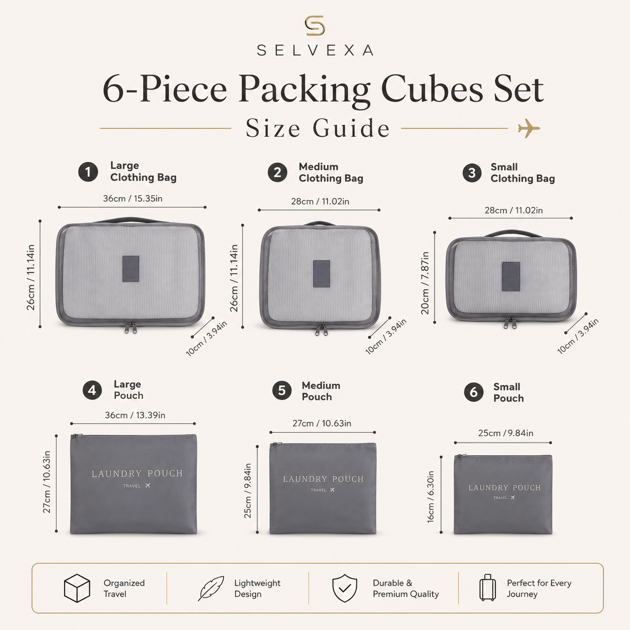 6-Piece Travel Packing Cubes Set